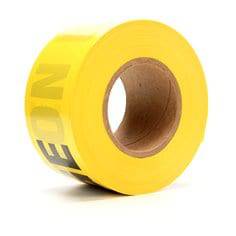 3M Scotch 358 Barricade Tape in yellow, 3-inch width, warning "Caution High Voltage" for safety and hazard marking.