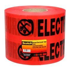 Red 3M Scotch 368 buried barricade tape with caution message for electric lines, 6 inches by 1000 feet, safety warning tape.