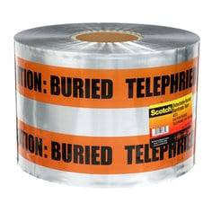 Orange 3M Scotch 411 detectable buried barricade tape with caution message for telephone lines, 6-inch by 1000 feet.