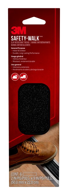 3M Safety-Walk 7639NA - Slip Resistant Tread 610B-T2X9 General Purpose Indoor & Outdoor Black (2 Inch x 9 Inch) 6/Pack 7100173131 - eGrimesDirect