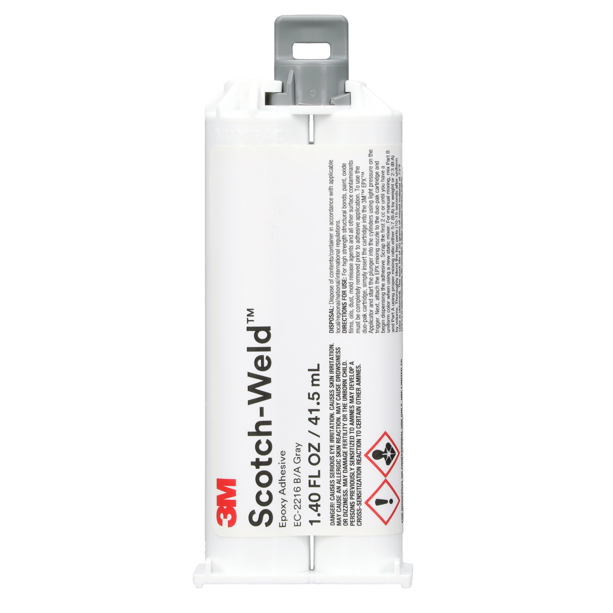 3M Scotch-Weld DP2216 gray flexible epoxy adhesive in a 41.5 mL cartridge, ideal for strong bonding applications.