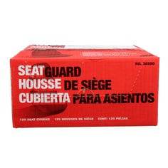 3M Marson 30200 Kwikee disposable plastic seat covers, 125 per box, shown in a box with clear plastic covers for vehicle seats.