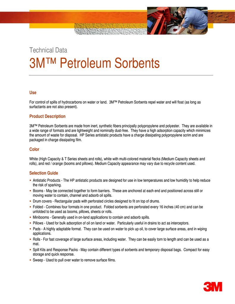 3M HP-157 - Petroleum Sorbent Pad Environmental Safety Product High Capacity 50 ea/cs 3M 7000051873 7000051873 - eGrimesDirect