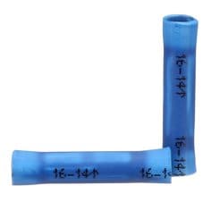 3M Highland BSV18Q butt splice terminal with vinyl insulation for AWG 22-18 wires, shown with insulated splicing components.