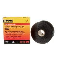 3M Scotch 130C professional-grade black linerless rubber splicing tape, 1.5 inch by 30 feet, with 30 mil thickness.