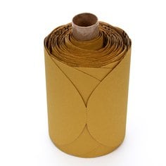 3M PSA self-adhesive abrasive discs in 5-inch size with 120 grit aluminum oxide on a roll for sanding and grinding applications.