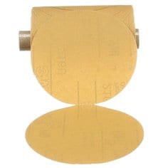 3M PSA self-adhesive paper abrasive disc in 240 grit, 5-inch size with aluminum oxide material for grinding and sanding.