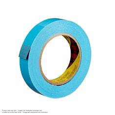 Blue 3M Scotch 8898 film strapping tape, 0.94 inch by 60.14 yards, shown rolled with clear packaging and branding.