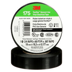 3M 175BK4A - 3M Temflex General Use Vinyl Electrical Tape 175 Black 3/4 in x 60 ft (19 mm x 18 m) 7 mil (0.177 mm) 100 Rolls/Case 3M 7100188506 7100188506 - eGrimesDirect