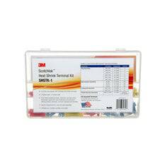 3M Scotchlok SHSTK-1 heat shrink terminal kit showing assorted electrical terminals and heat shrink tubing for wiring projects.