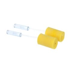 Yellow 3M E-A-Rsoft Classic Small Probed Test Plugs for hearing protection, shown in a close-up image.