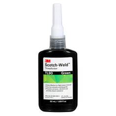 3M Scotch-Weld TL90 green threadlocker in a 50ml bottle, designed to prevent loosening of threaded fasteners.