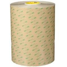 3M 468MP clear adhesive transfer tape 5 mil, 60 inches by 180 yards, shown rolled with adhesive side visible.
