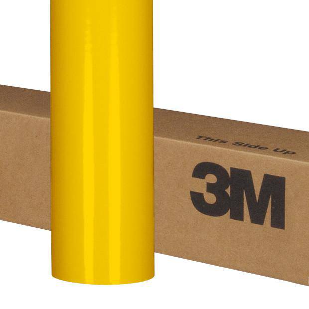 3M Envision 3730-015L translucent graphic film in yellow, 48 inch by 50 yards, shown on a roll with vibrant color.