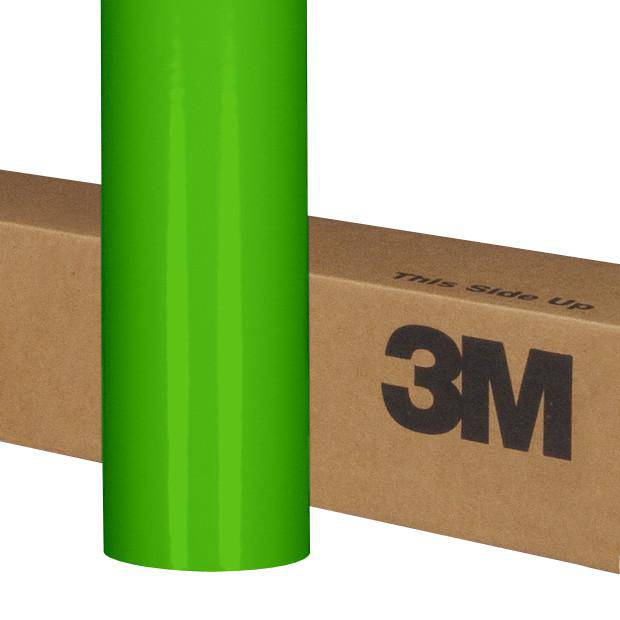 3M Envision 3730-106L Translucent Graphic Film in Brilliant Green, 48-inch by 50-yard roll, used for vibrant window displays and signage.