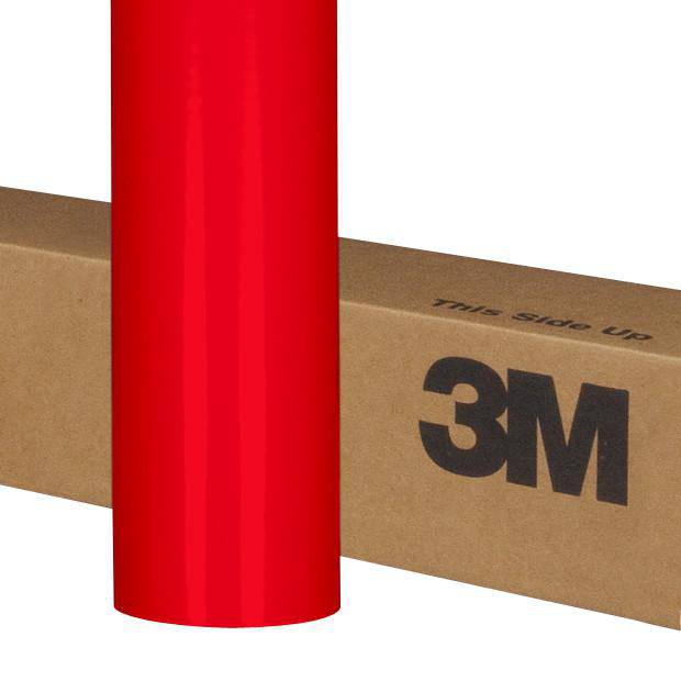 3M Scotchcal 3630-143 translucent graphic film in Poppy Red, 48-inch by 50-yard roll, ideal for vibrant window and sign graphics.