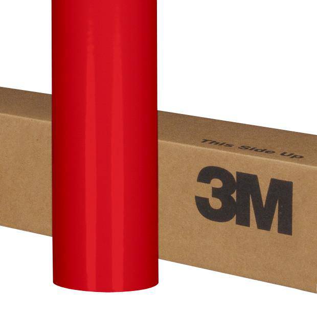 3M Scotchcal 3630-43 Translucent Graphic Film in Light Tomato Red, 48-inch by 50-yard roll, ideal for vibrant translucent graphics.