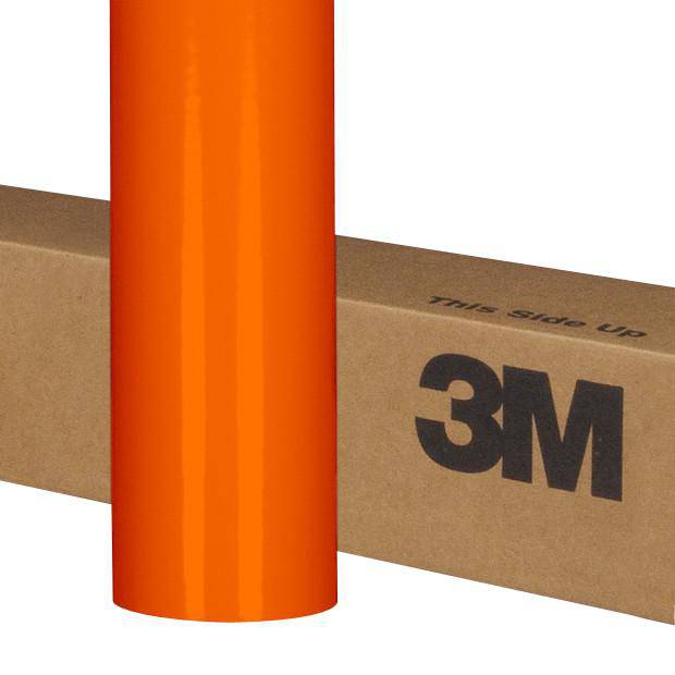 3M Scotchcal 3630-84 Translucent Graphic Film in Tangerine, 48-inch wide roll, used for vibrant translucent signage or displays.