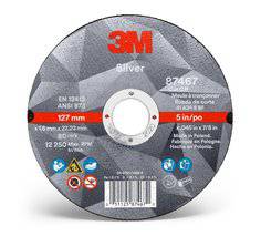 3M Silver AB87467 Type 01 cut-off wheel in black, 5-inch diameter, 0.05-inch thickness, 7/8-inch arbor for grinding and cutting.