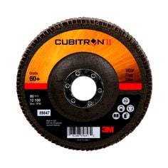 3M Cubitron AB89847-2 Type 27 flap disc with 60+ grit, 5-inch diameter, 7/8-inch arbor for grinding and finishing.