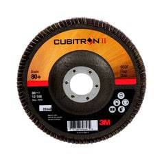 3M Cubitron AB89848 Flap Discs Type 27, 80+ Grit, 5-inch diameter with 7/8-inch arbor for grinding and finishing applications.