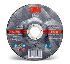 3M Silver Type 27 cut-off wheel in black, 5-inch diameter, 0.05-inch thick, with 7/8-inch arbor for grinding and cutting tasks.