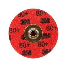 3M Cubitron II 3-inch Red Roloc TSM ceramic alumina cloth disc with 80+ grit for quick change and durable edge.