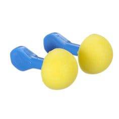 3M E-A-Rsoft E-A-R Express Pod Uncorded Ear Plugs in yellow and blue, designed for hearing protection and noise reduction.
