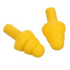 3M E-A-R Ultrafit uncorded yellow earplugs for hearing protection, shown in a close-up with a smooth, contoured design.