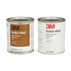 3M Scotch-Weld 3549 urethane adhesive kit in brown, 1 quart, showing bottles of Part A and Part B for industrial bonding applications.