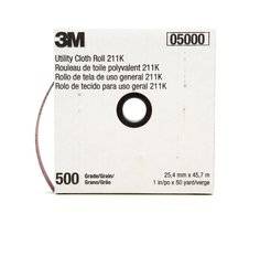 3M utility cloth roll with 1 inch by 50 yards 500 grit aluminum oxide abrasive, J-weight, ideal for sanding and surface finishing.