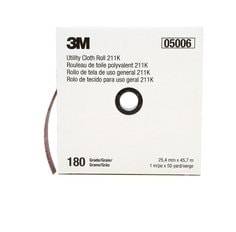 3M AB05006 1-inch x 50-yard aluminum oxide utility cloth roll with 180 grit for sanding and surface preparation.
