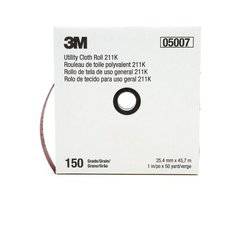 3M AB05007 utility cloth roll, 1 inch by 50 yards, 150 grit aluminum oxide abrasive, J-weight durability for sanding and polishing.