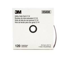 3M AB05008 aluminum oxide utility cloth roll, 1 inch x 50 yards, 120 grit, J-weight for sanding and finishing tasks.