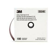 3M aluminum oxide utility cloth roll, 2-inch by 50 yards, 180 grit, J-weight, ideal for sanding and surface prep.