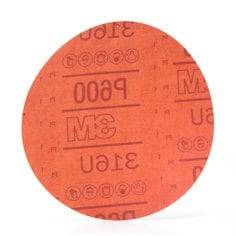 3M 6-inch red abrasive Velcro paper disc with 600 grit Aluminum Oxide for sanding and grinding applications.