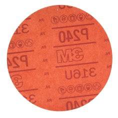 3M 01220 6-inch non-vacuum red abrasive Velcro paper disc with 240 grit aluminum oxide for sanding and grinding applications.