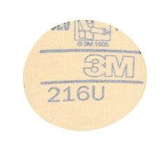 3M 00914 Gold 216U Aluminum Oxide 320 Grit Velcro Paper Disc, 3-inch non-vacuum sanding disc for surface finishing.