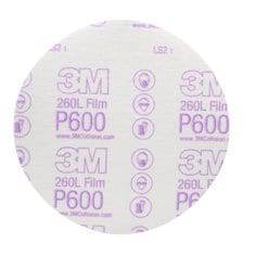 3M 00971 6-inch aluminum oxide Velcro film disc with 600 grit for sanding and polishing applications.