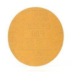3M 00983 6-inch non-vacuum gold aluminum oxide 80 grit Velcro paper disc for sanding and grinding.