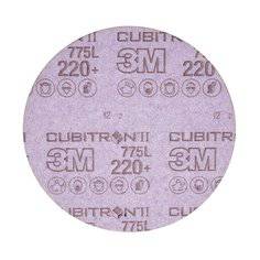 3M Cubitron AB87089 6-inch ceramic alumina Velcro disc with 220+ grit for grinding and finishing applications.