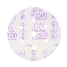 3M Velcro finishing disc, 6-inch aluminum oxide 1500 grit, multihole vacuum-compatible Velcro film disc for surface polishing.