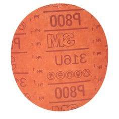 3M 6-inch red abrasive aluminum oxide Velcro paper disc with 800 grit, suitable for sanding and grinding applications.