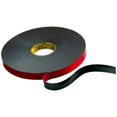 3M VHB Flame Retardant Tape 5958FR in black, 1/2 inch by 36 yards, 40 mil thick, shown rolled with tape edges visible.