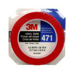 Red 3M Vinyl Tape 471, 1/2 inch by 36 yards, shown individually wrapped, ideal for electrical and color coding applications.