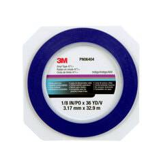 3M Vinyl Tape 471+ in Indigo, 1/8 inch wide and 36 yards long, with blue vinyl tape visible on a flat surface.