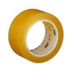 3M Vinyl Tape 471 transparent, 2-inch by 36 yards, individually wrapped, shown rolled with clear adhesive backing.