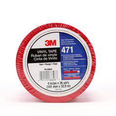 3M Vinyl Tape 471 in red, 4-inch wide by 36 yards long, showing the roll and vibrant red color.