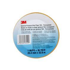 3M general purpose transparent vinyl tape 764, 1 inch by 36 yards, shown rolled with clear vinyl surface and branding details.