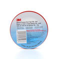 Red 3M General Purpose Vinyl Tape 764, 3 inch by 36 yards, 5 mil thick, shown rolled with clear labeling.